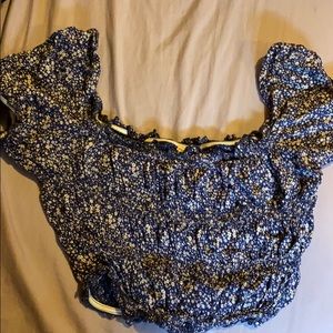 Blue Floral Fringey Crop Top